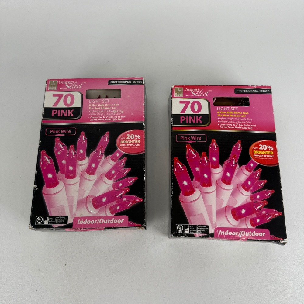 Lot of 2 Designer's Select 70 Pink Light Set Pink Wire Indoor Outdoor 532447